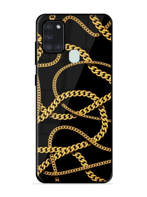 Decorative Golde Chain Glossy Metal Phone Cover for Samsung Galaxy A21S Zapvi