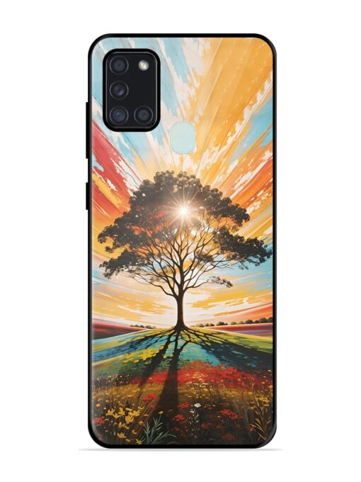 Abstract Tree Colorful Art Glossy Metal Phone Cover for Samsung Galaxy A21S Zapvi