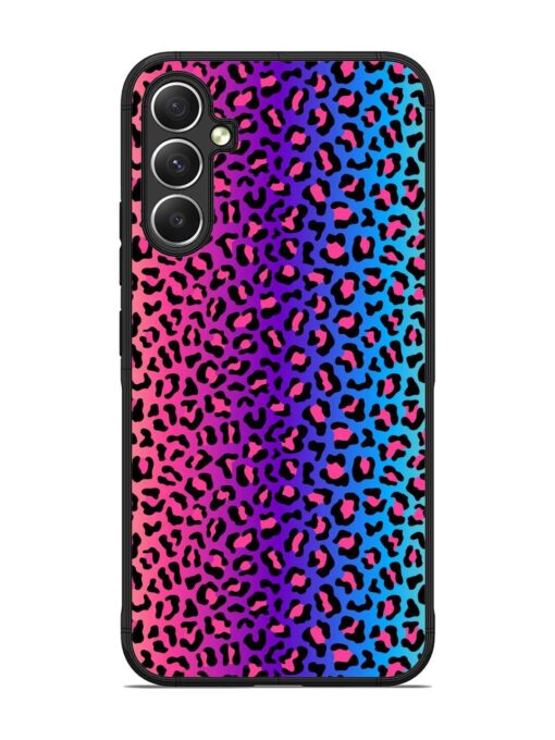 Colorful Leopard Seamless Glossy Metal Phone Cover for Samsung Galaxy A34 (5G)