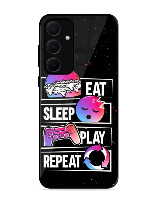 Eat Sleep Play Repeat Glossy Metal Phone Cover for Samsung Galaxy A35 (5G) Zapvi