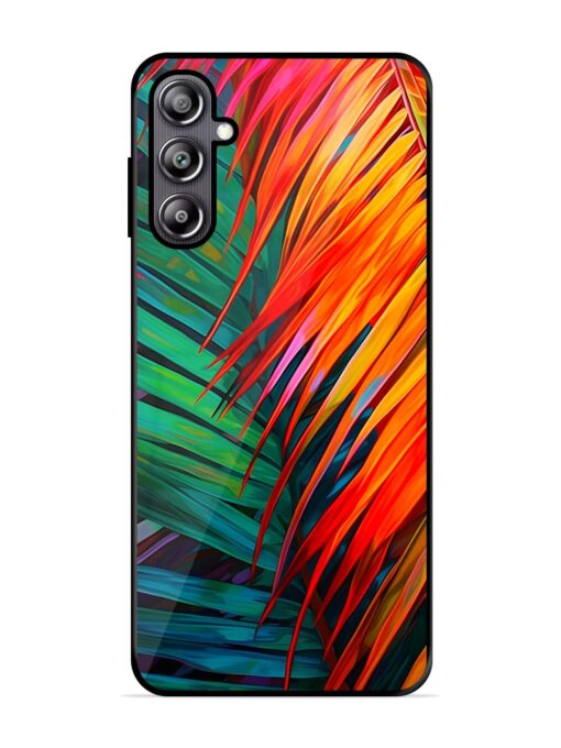 Painted Tropical Leaves Glossy Metal Phone Cover for Samsung Galaxy F54 (5G) Zapvi