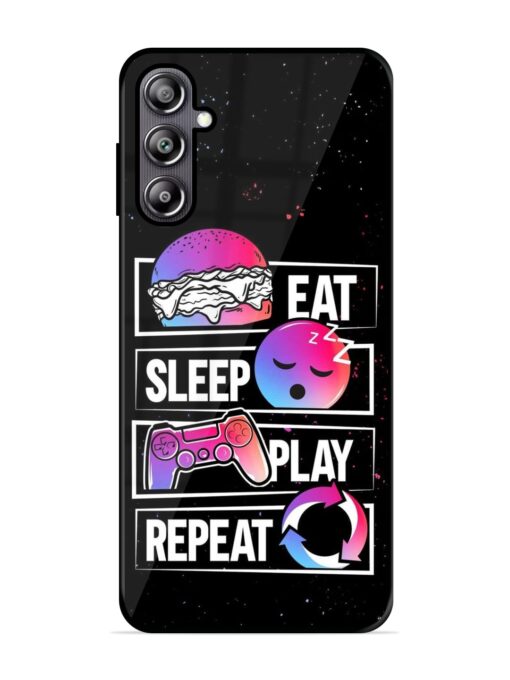 Eat Sleep Play Repeat Glossy Metal Phone Cover for Samsung Galaxy F54 (5G) Zapvi