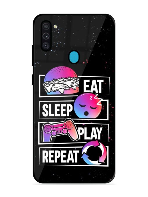 Eat Sleep Play Repeat Glossy Metal Phone Cover for Samsung Galaxy M11