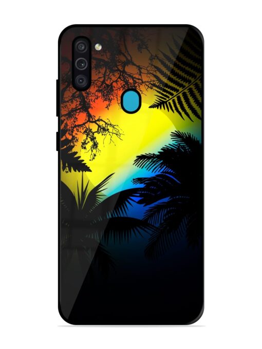 Colorful Sunset With Palm Trees Glossy Metal Phone Cover for Samsung Galaxy M11