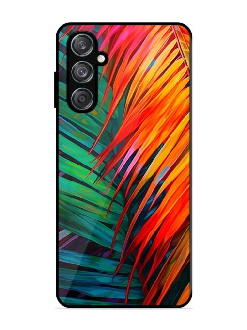 Painted Tropical Leaves Glossy Metal Phone Cover for Samsung Galaxy M15 (5G)