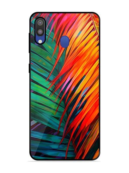 Painted Tropical Leaves Glossy Metal Phone Cover for Samsung Galaxy M20 Zapvi