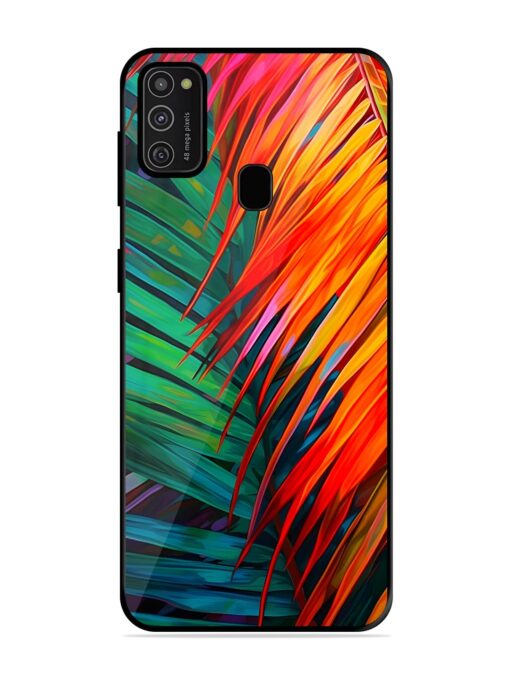 Painted Tropical Leaves Glossy Metal Phone Cover for Samsung Galaxy M21 (2021)