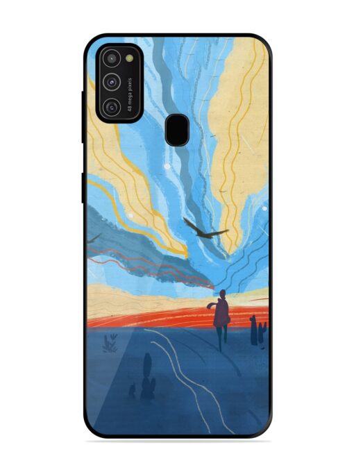 Minimal Abstract Landscape Glossy Metal Phone Cover for Samsung Galaxy M21 (2021) Zapvi