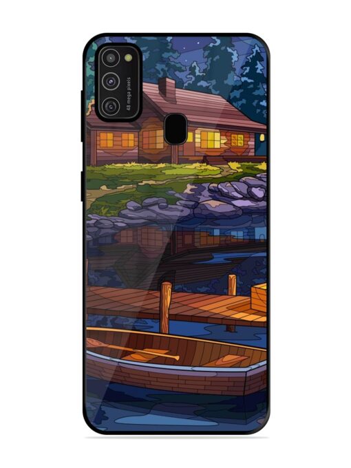 Village Night Scene Glossy Metal Phone Cover for Samsung Galaxy M21 (2021)