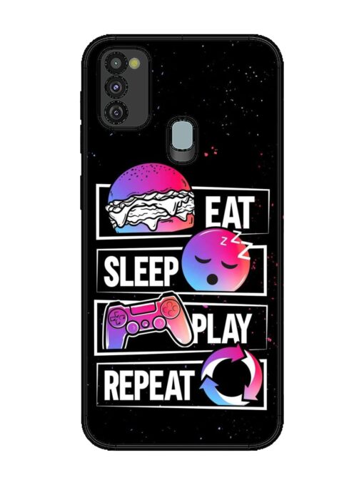 Eat Sleep Play Repeat Glossy Metal Phone Cover for Samsung Galaxy M21 (4G)