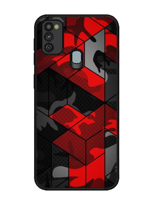 Royal Red Camouflage Pattern Glossy Metal Phone Cover for Samsung Galaxy M21 (4G)