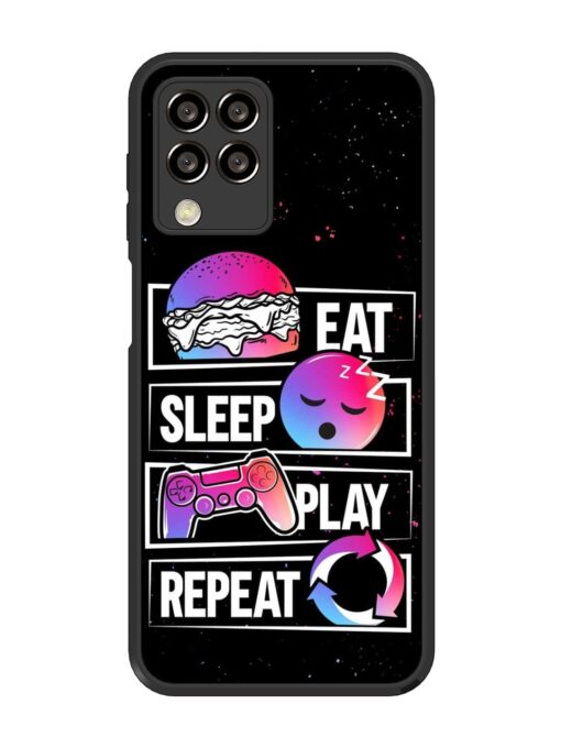 Eat Sleep Play Repeat Glossy Metal Phone Cover for Samsung Galaxy M33 (5G) Zapvi