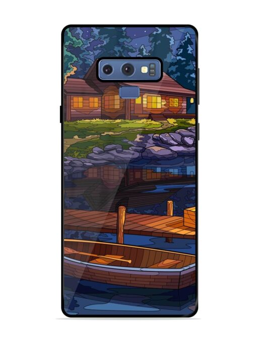 Village Night Scene Glossy Metal Phone Cover for Samsung Galaxy Note 9