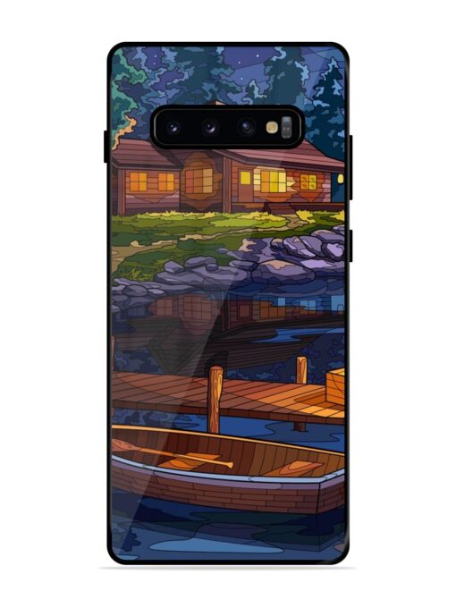 Village Night Scene Glossy Metal Phone Cover for Samsung Galaxy S10 Plus