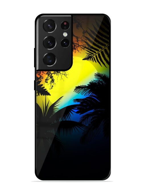 Colorful Sunset With Palm Trees Glossy Metal Phone Cover for Samsung Galaxy S21 Ultra Zapvi