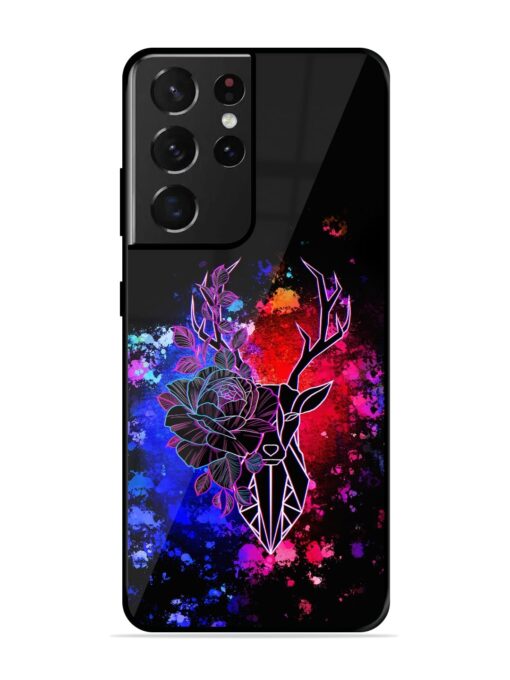 Floral Deer Art Glossy Metal Phone Cover for Samsung Galaxy S21 Ultra Zapvi