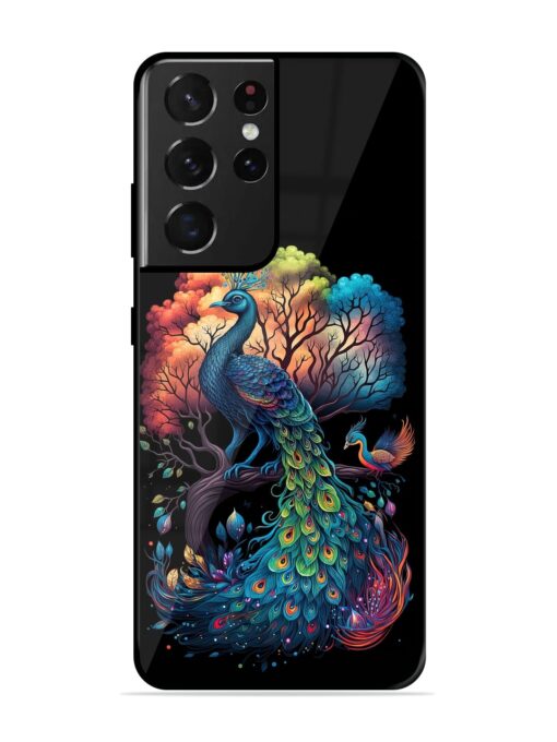 Peacock Tree Art Glossy Metal Phone Cover for Samsung Galaxy S21 Ultra Zapvi