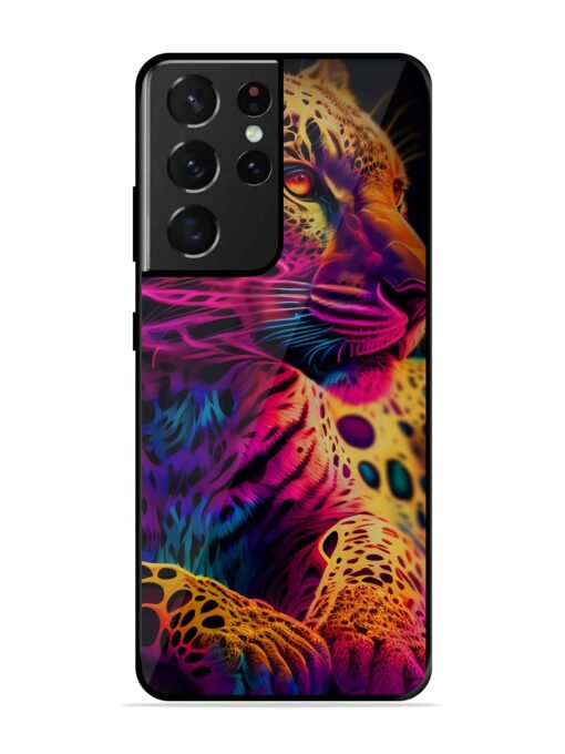 Leopard Art Glossy Metal Phone Cover for Samsung Galaxy S21 Ultra Zapvi