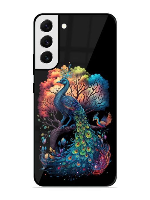 Peacock Tree Art Glossy Metal Phone Cover for Samsung Galaxy S22 Plus Zapvi