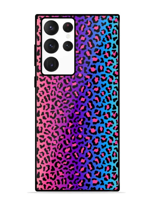 Colorful Leopard Seamless Glossy Metal Phone Cover for Samsung Galaxy S22 Ultra Zapvi