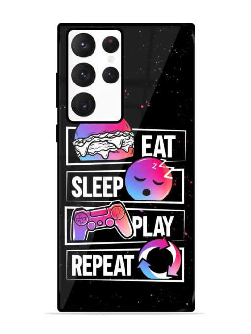 Eat Sleep Play Repeat Glossy Metal Phone Cover for Samsung Galaxy S22 Ultra Zapvi