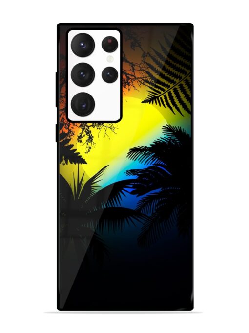 Colorful Sunset With Palm Trees Glossy Metal Phone Cover for Samsung Galaxy S22 Ultra Zapvi