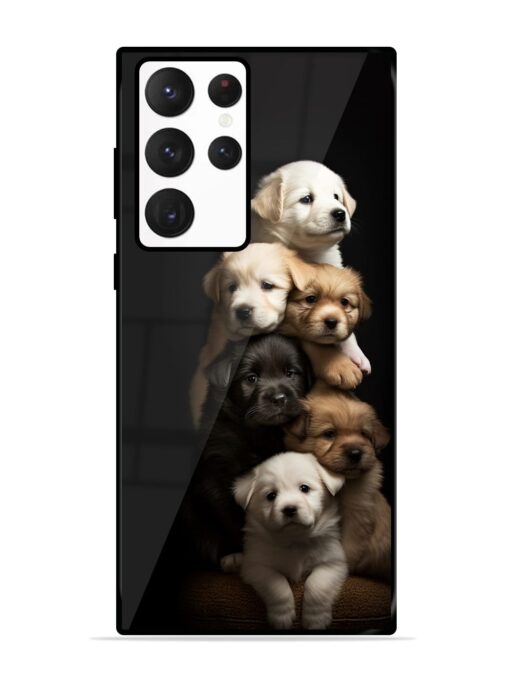 Cute Baby Dogs Glossy Metal Phone Cover for Samsung Galaxy S22 Ultra Zapvi