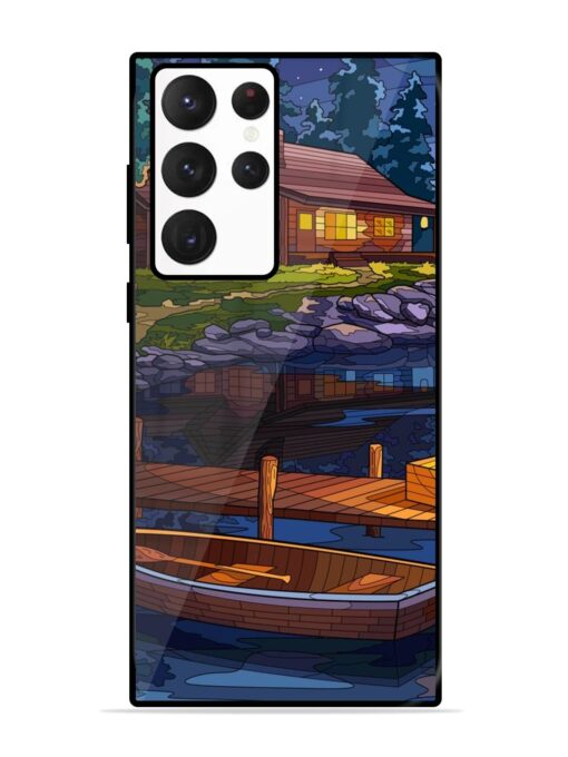 Village Night Scene Glossy Metal Phone Cover for Samsung Galaxy S22 Ultra Zapvi