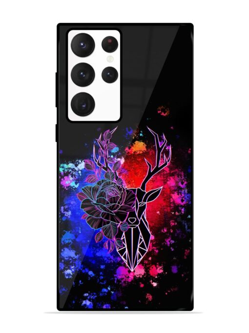 Floral Deer Art Glossy Metal Phone Cover for Samsung Galaxy S22 Ultra Zapvi