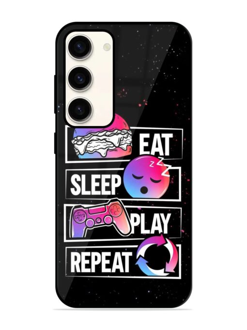 Eat Sleep Play Repeat Glossy Metal Phone Cover for Samsung Galaxy S23 (5G) Zapvi