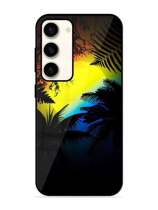 Colorful Sunset With Palm Trees Glossy Metal Phone Cover for Samsung Galaxy S23 (5G) Zapvi