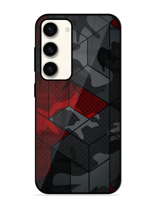 Red And Grey Pattern Glossy Metal Phone Cover for Samsung Galaxy S23 (5G)