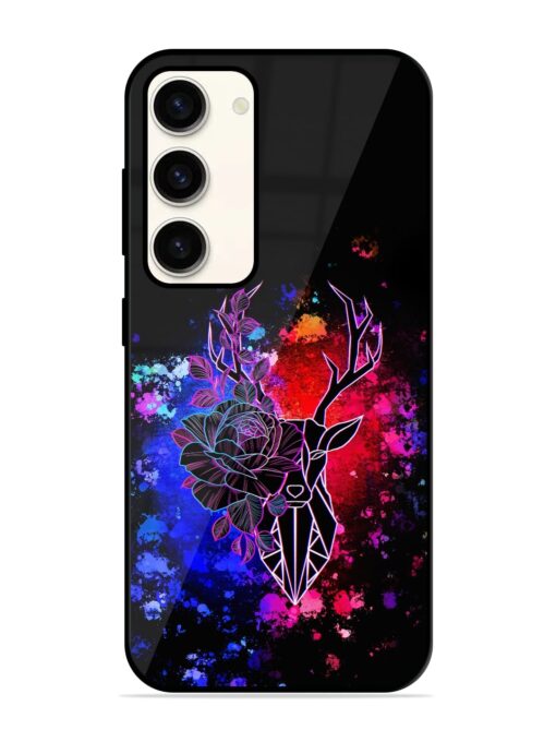 Floral Deer Art Glossy Metal Phone Cover for Samsung Galaxy S23 (5G) Zapvi