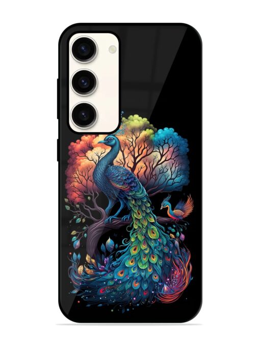 Peacock Tree Art Glossy Metal Phone Cover for Samsung Galaxy S23 (5G)