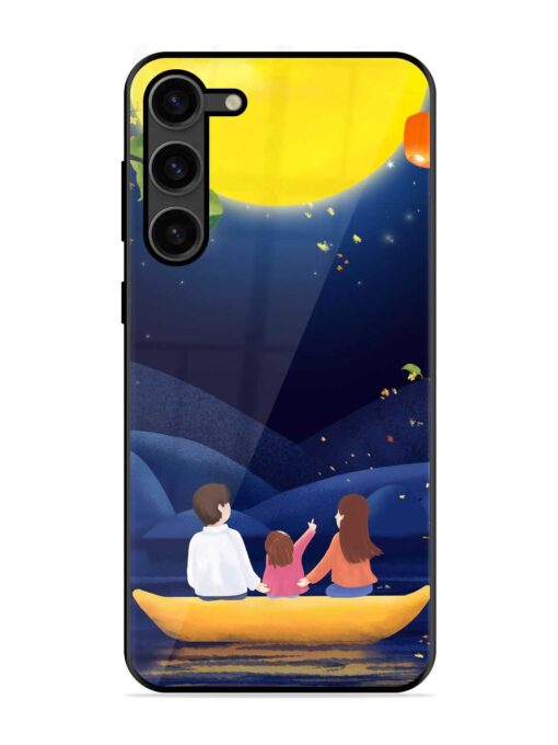 Happy Family And Beautiful View Glossy Metal Phone Cover for Samsung Galaxy S23 Plus (5G) Zapvi