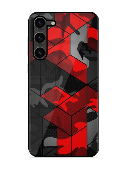 Royal Red Camouflage Pattern Glossy Metal Phone Cover for Samsung Galaxy S23 Plus (5G) Zapvi