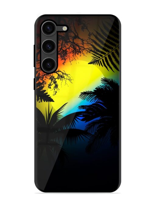 Colorful Sunset With Palm Trees Glossy Metal Phone Cover for Samsung Galaxy S23 Plus (5G) Zapvi