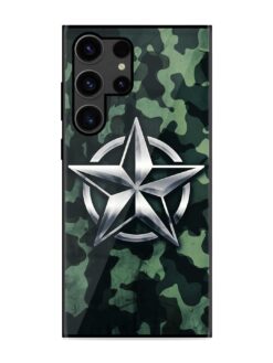 Indian Army Star Design Glossy Metal Phone Cover for Samsung Galaxy S23 Ultra