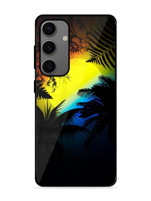 Colorful Sunset With Palm Trees Glossy Metal Phone Cover for Samsung Galaxy S24 (5G) Zapvi