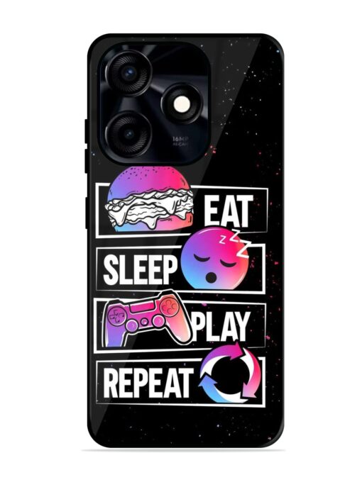 Eat Sleep Play Repeat Glossy Metal Phone Cover for Tecno Spark 10C