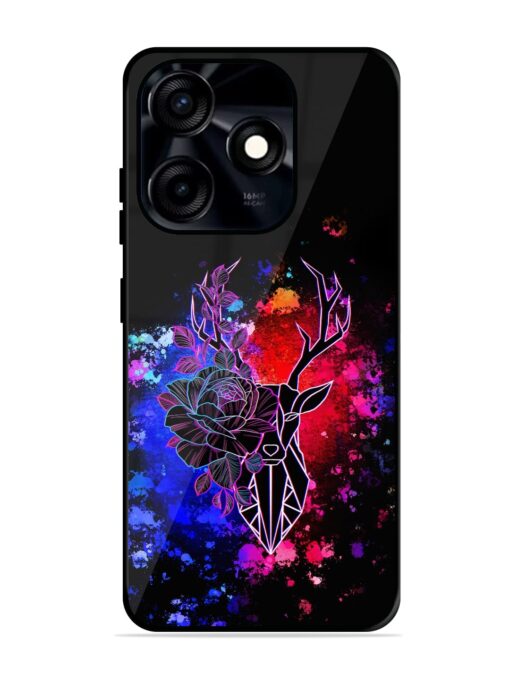 Floral Deer Art Glossy Metal Phone Cover for Tecno Spark 10C