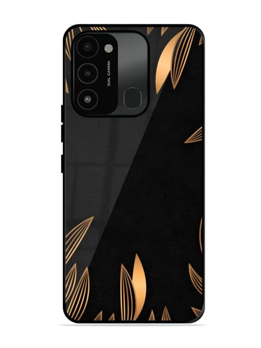 Golden Leaf Pattern Glossy Metal Phone Cover for Tecno Spark 8C