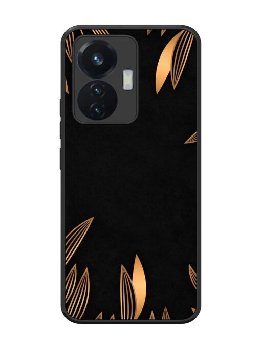 Golden Leaf Pattern Glossy Metal Phone Cover for Vivo T1 (44W) Zapvi