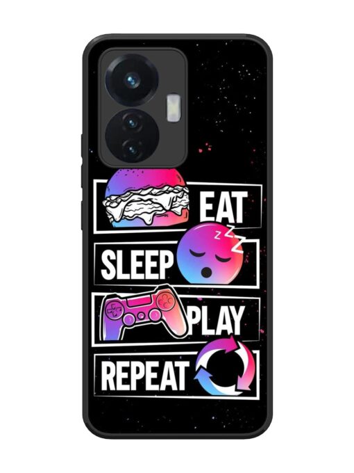 Eat Sleep Play Repeat Glossy Metal Phone Cover for Vivo T1 (44W) Zapvi