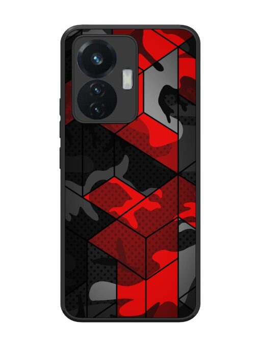 Royal Red Camouflage Pattern Glossy Metal Phone Cover for Vivo T1 (44W) Zapvi