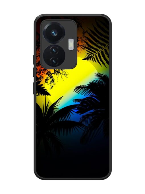 Colorful Sunset With Palm Trees Glossy Metal Phone Cover for Vivo T1 (44W) Zapvi