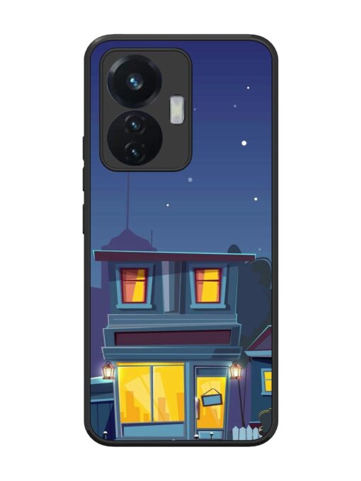 Vector Night House Glossy Metal Phone Cover for Vivo T1 (44W) Zapvi