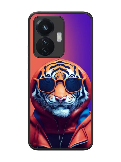 Tiger Animation Glossy Metal Phone Cover for Vivo T1 (44W)