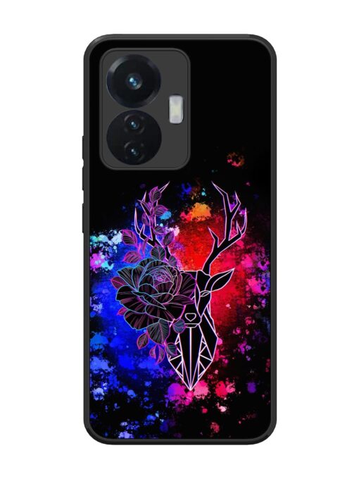 Floral Deer Art Glossy Metal Phone Cover for Vivo T1 (44W) Zapvi