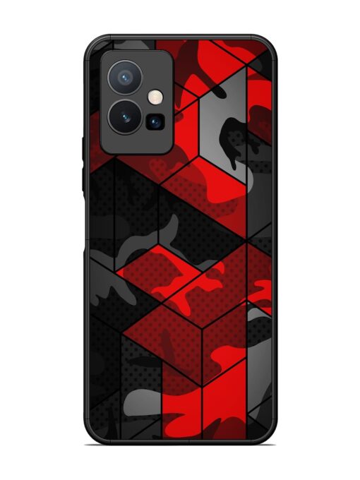 Royal Red Camouflage Pattern Glossy Metal Phone Cover for Vivo T1 (5G) Zapvi